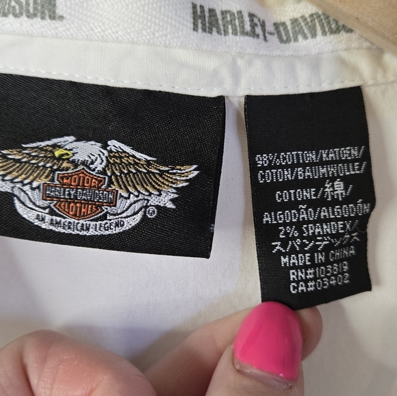 Vintage Harley-Davidson Women’s Sleeveless Button-Up Shirt White HD Wings Logo - Picture 5 of 10